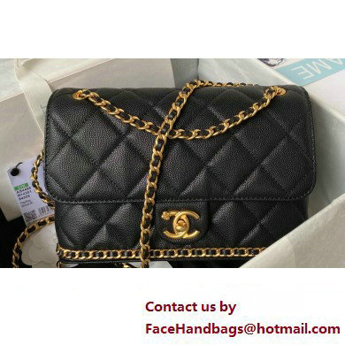 Chanel Grained Calfskin & Gold-Tone Metal Chain Flap Bag AS4489 Black 2023 - Click Image to Close